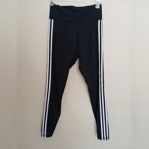 Adidas 3 Stripe Black Leggings Sz 12 V Waist